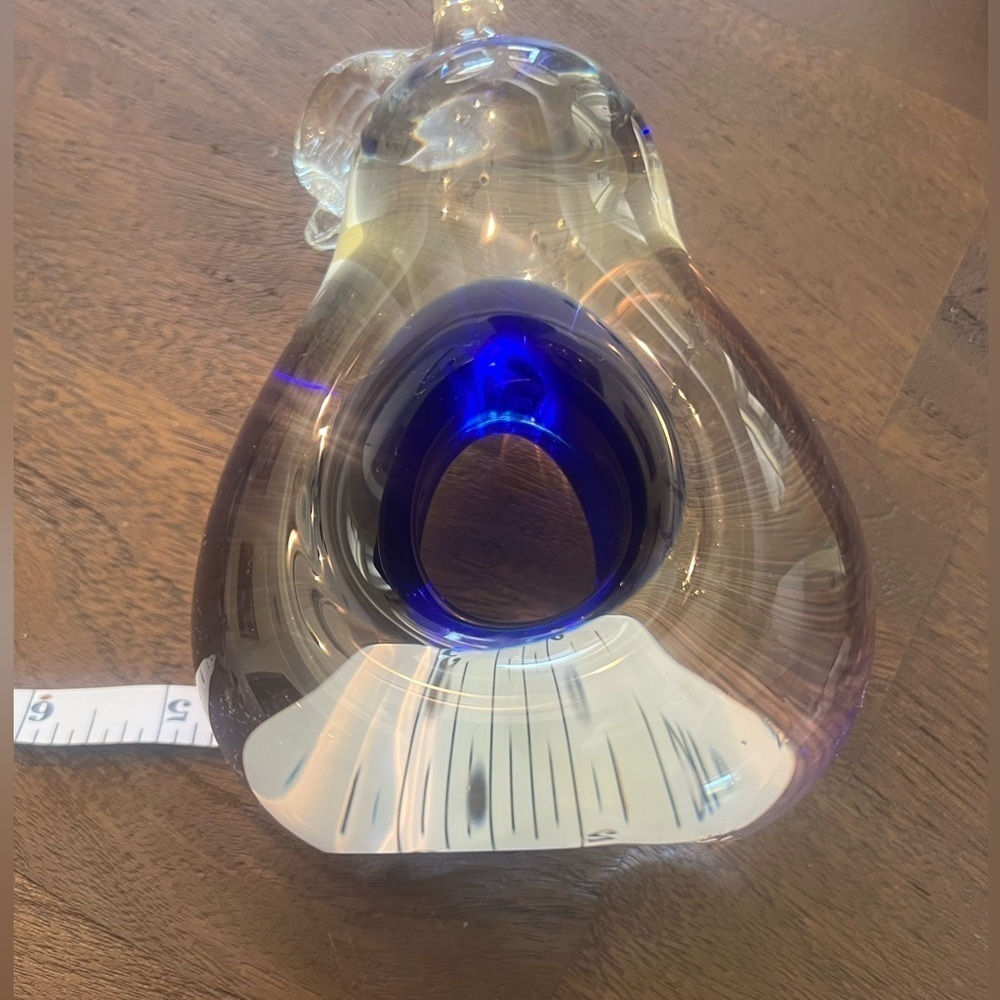 Art glass pair. Applied leaf  cobalt blue, polished base - Picture 5 of 10